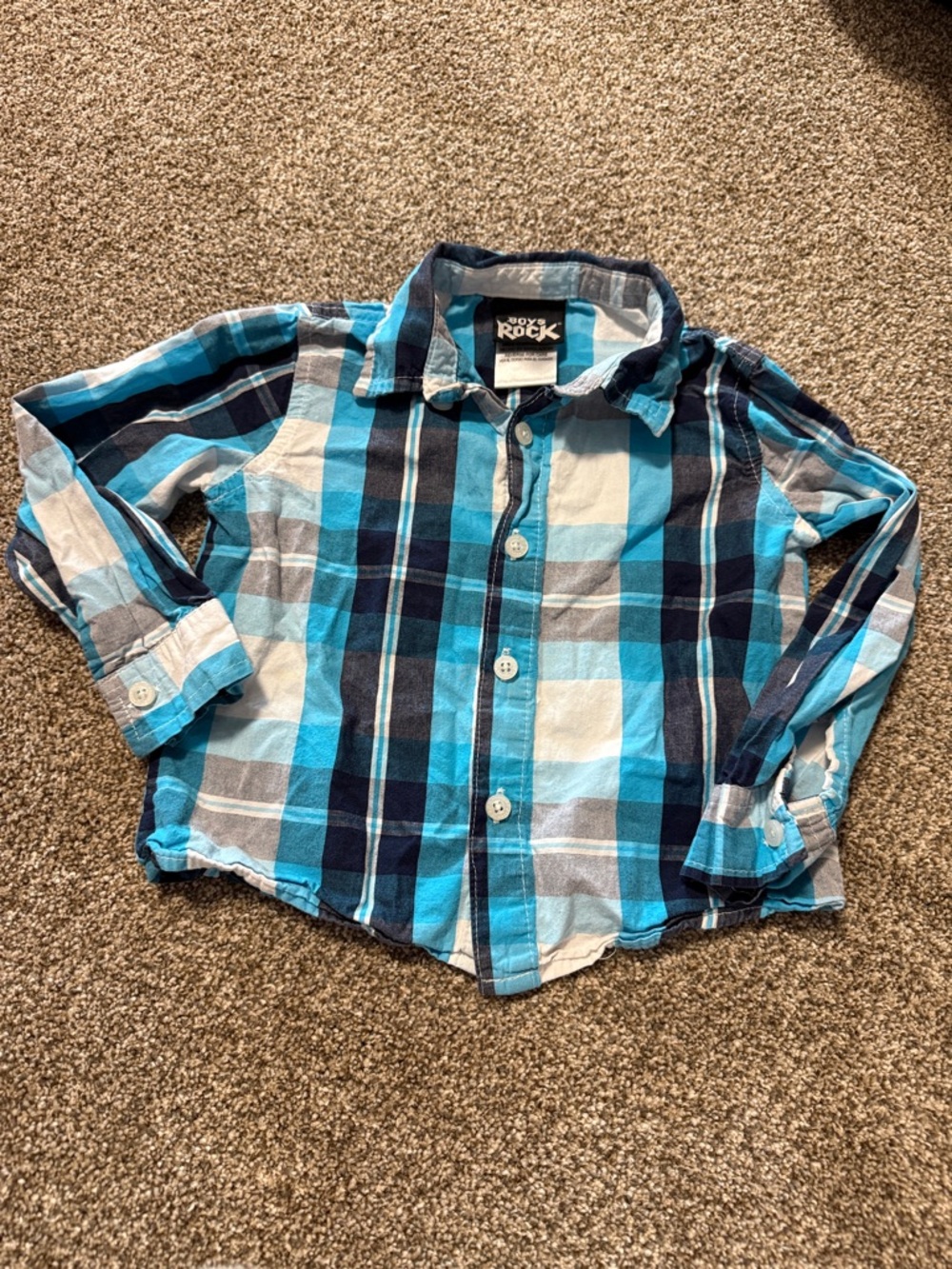 Boys Rock Blue Plaid Button-Up Shirt